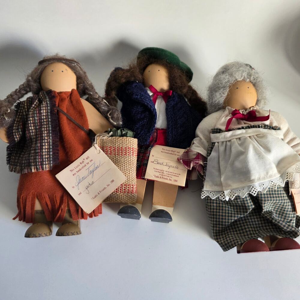 Vintage Lizzie High Wooden Folk Dolls Lot of 3 Ladie & Friends 1988-1994